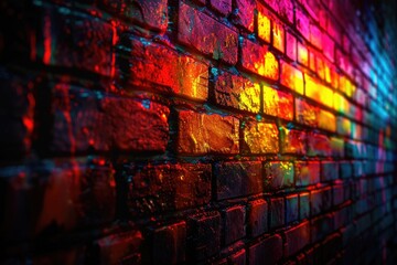 Aufkleber - A single colored light shines on a brick wall, creating a unique and vibrant scene