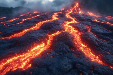 Poster - Close-up shot of a lava-covered mountain with rugged terrain and volcanic rock formations