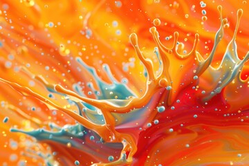 Poster - a close-up shot of a vibrant liquid painting with abstract shapes and colors