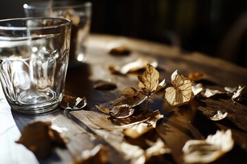 Poster - A glass of water sits on top of a wooden table, ready to be used