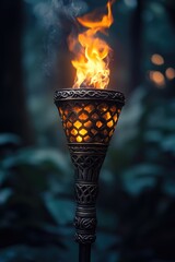 Aufkleber - A lone torch casts light on the dark forest floor