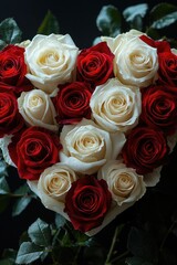 Poster - A beautiful heart-shaped arrangement of red and white roses