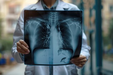Aufkleber - A person holding an X-ray image, suitable for medical or scientific use