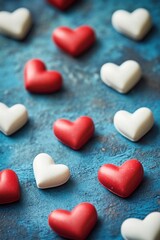 Poster - A collection of colorful hearts scattered across a bright blue background