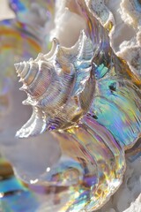 Aufkleber - A close-up of a shell found on a sandy beach, ideal for use in travel or nature-related projects