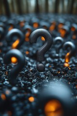 Poster - A row of question marks on a dark surface, perfect for use in articles, presentations, and designs where questioning or uncertainty is the theme