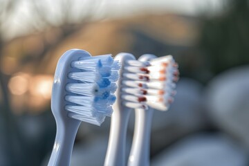 Poster - Two toothbrushes sit side by side on a surface, ready for use