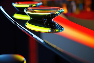 Poster - A close-up shot of a row of clear glass vases on a shelf or table
