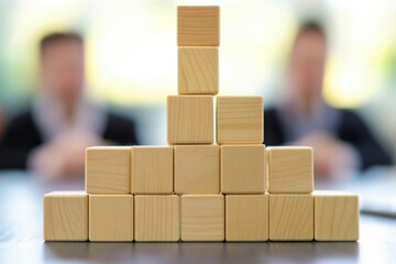 Poster - Stack of wooden blocks sitting on a table, ideal for education and learning environments