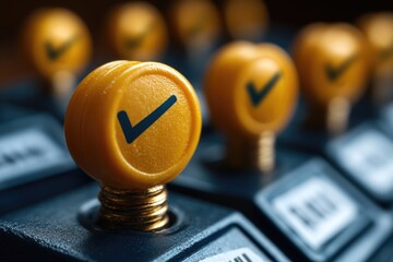 Poster - close-up shot of a yellow button on a keyboard