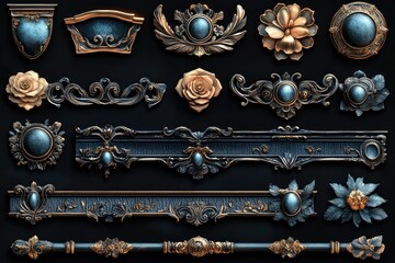 Poster - A collection of decorative objects arranged on a black background for creative use