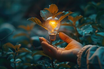 Aufkleber - A person holding a light bulb, suitable for illustrations and designs