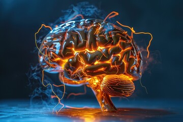 Poster - A detailed view of the human brain on a table, suitable for educational or medical use
