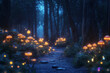 © Vlad - An forest floor covered with glowing mushrooms and bioluminescent plants, casting soft light against a dark and mysterious woodland. AI generated.