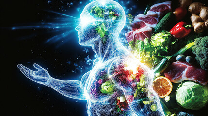 Wall Mural - scientific graphic of body absorbing nutrients from vegetables	
