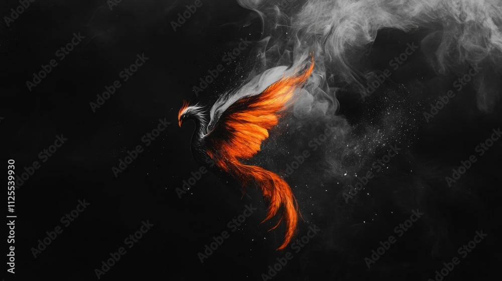 Majestic phoenix rising from smoke and ashes in a fiery rebirth Stock ...