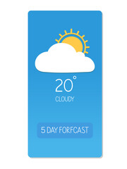 Wall Mural - Cloudy weather forecast showing 20 degrees with a cheerful sun illustration