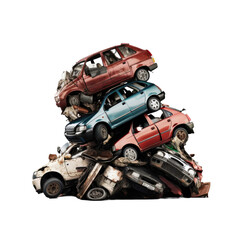 Pile of car scrapes  on a transparent background