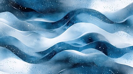 Poster - Abstract Watercolor Waves in Shades of Blue