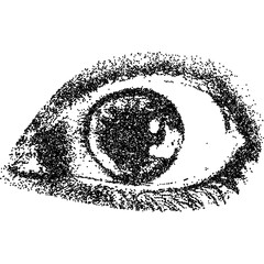 Fototapete - Scared eye, collage element with vintage stipple photocopy effect, with retro grainy texture. Vector illustration for grunge psychedelic surreal poster or tattoo in 90s aesthetic.