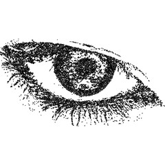 Fototapete - Elegant eye with collage element with vintage stipple photocopy effect, with retro grainy texture. Vector illustration for grunge psychedelic surreal poster or tattoo in 90s aesthetic.