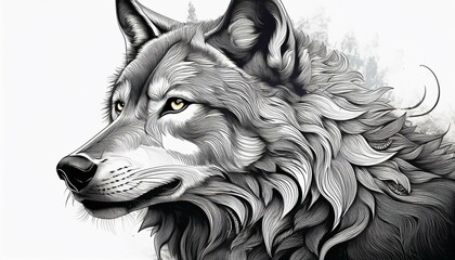 Wall Mural - detailed and artistic lines depict a wolf on a white background