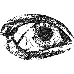 Fototapete - Scared eye, collage element with vintage stipple photocopy effect, with retro grainy texture. Vector illustration for grunge psychedelic surreal poster or tattoo in 90s aesthetic.
