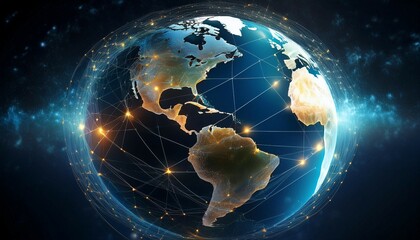 Wall Mural - a digital rendering of earth with interconnected lines representing global networks