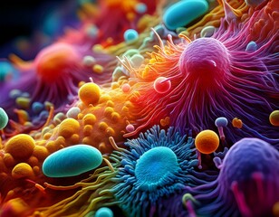microscopic world a vibrant and abstract close up of microscopic bacteria their vibrant colors and i