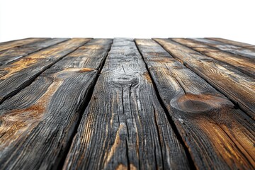 Poster - A close-up shot of a wooden table with a clean white background, ideal for still life photography and product presentations
