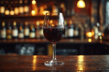Aufkleber - A glass of wine sits on a wooden table, perfect for a cozy evening or special occasion