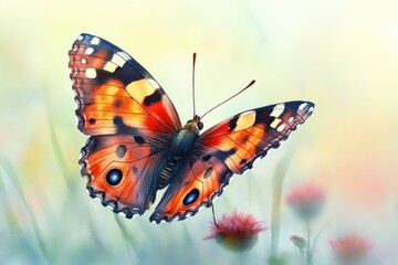 Poster - A colorful butterfly sitting on a bright flower, great for illustrations and designs