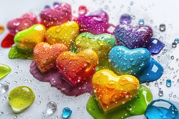 Poster - A collection of colorful jelly hearts sitting on a table, perfect for parties and celebrations