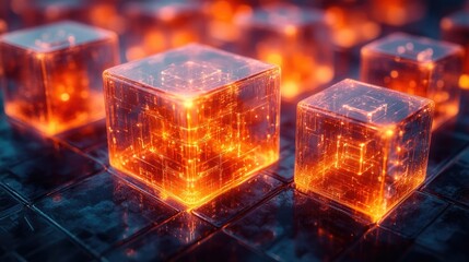 Poster - A collection of glowing cubes arranged on a table, perfect for futuristic or sci-fi themed designs