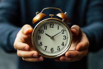 Aufkleber - A person wakes up early with an alarm clock in hand, ready for the day
