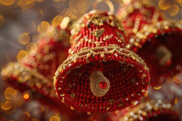 Poster - Close-up of a decorative bell ornament with LED lights shining from behind