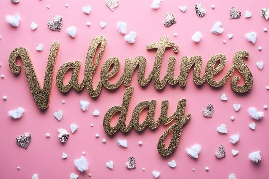 Valentine's Day concept on pink background with matching decorations
