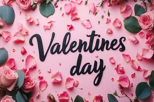 Valentine's Day concept on pink background with matching decorations
