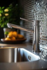 Poster - A kitchen sink with a bowl of lemons in the background, perfect for a still life or kitchen-themed image