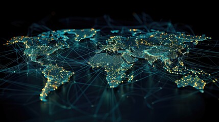 Poster - Map of the world showing cities and towns lit up at night, ideal for use in travel or adventure themes