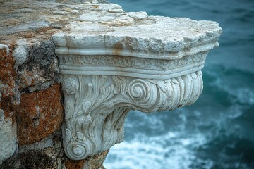 Aufkleber - Close-up shot of a stone ledge near the ocean, ideal for use in coastal-themed designs or as a texture