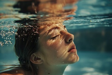 Aufkleber - A woman is underwater with her eyes closed