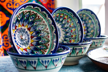 Asian tableware with national ornaments