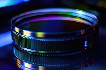 Poster - A close-up shot of a camera lens on a table, suitable for use in photography or technology-related contexts