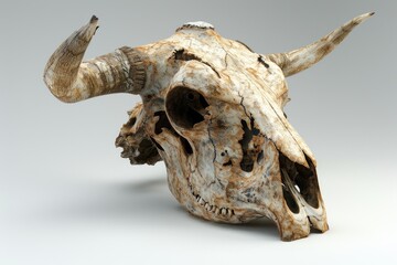 Poster - A cow skull with horns sitting on a clean white surface, perfect for various themes and designs