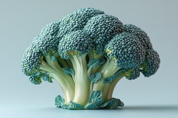 Poster - Close-up shot of a broccoli head on a table, great for food or healthy living concepts