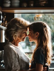 Sticker - A tender moment between grandmother and granddaughter. AI.