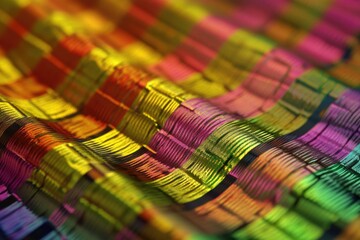 Poster - A detailed view of a vibrant fabric with various colors and patterns