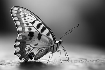 Poster - A close-up shot of a black and white butterfly with intricate details