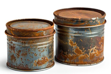 Poster - Two old tin containers sitting together, with visible rust and wear